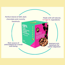 Load image into Gallery viewer, COCOVA Cheeky Hazel 68% Dark Chocolate Coated Hazelnuts